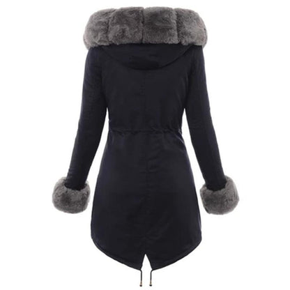 Hooded Grey Faux Fur Parka Coat