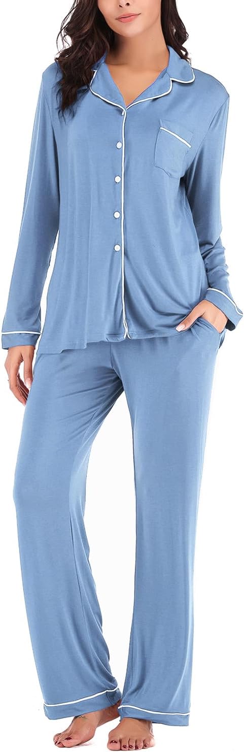 Women's Pajama Sets Long Sleeve Button Down Sleepwear Nightwear Soft Pjs Lounge Sets