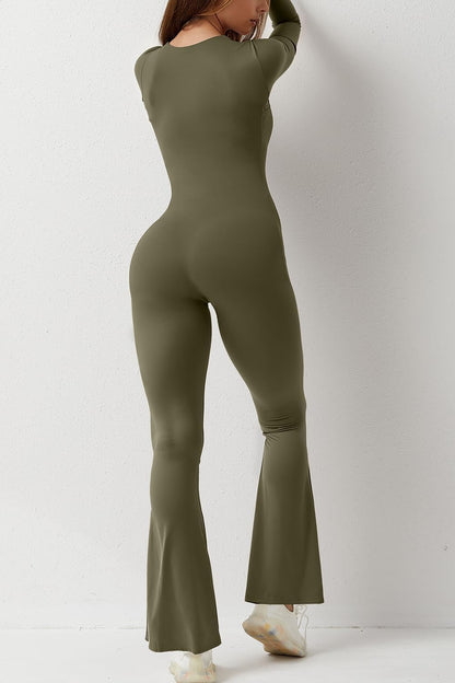 Long Sleeve Jumpsuits for Women Square Neck Wide Leg Full Length Romper Playsuit