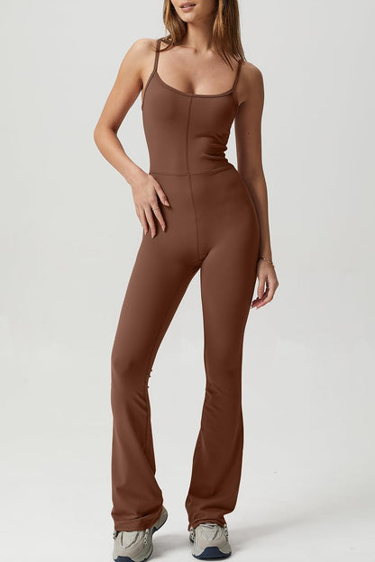 Flare Jumpsuits for Women Spaghetti Straps Scoop Neck Bodycon Full Length Casual Unitard Playsuit