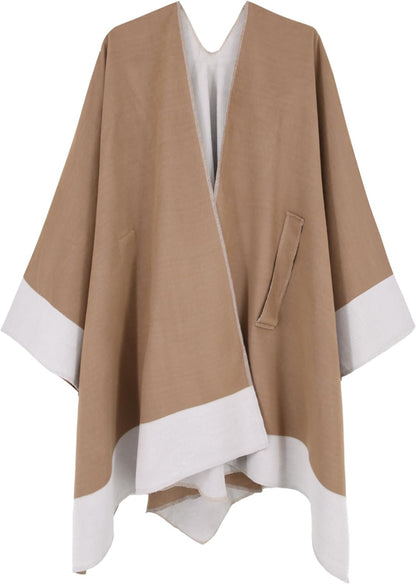 Women's Shawl Wrap Poncho Ruana Cape Open Front Cardigan Shawls for Fall Winter