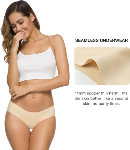 Women’s Seamless Hipster Underwear No Show Panties Soft Stretch Bikini Underwears Multi-Pack