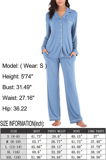 Women's Pajama Sets Long Sleeve Button Down Sleepwear Nightwear Soft Pjs Lounge Sets