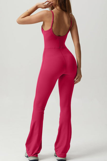Flare Jumpsuits for Women Spaghetti Straps Scoop Neck Bodycon Full Length Casual Unitard Playsuit