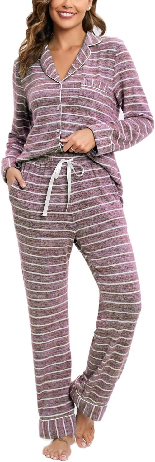 Women's Pajama Sets Long Sleeve Button Down Sleepwear Nightwear Soft Pjs Lounge Sets