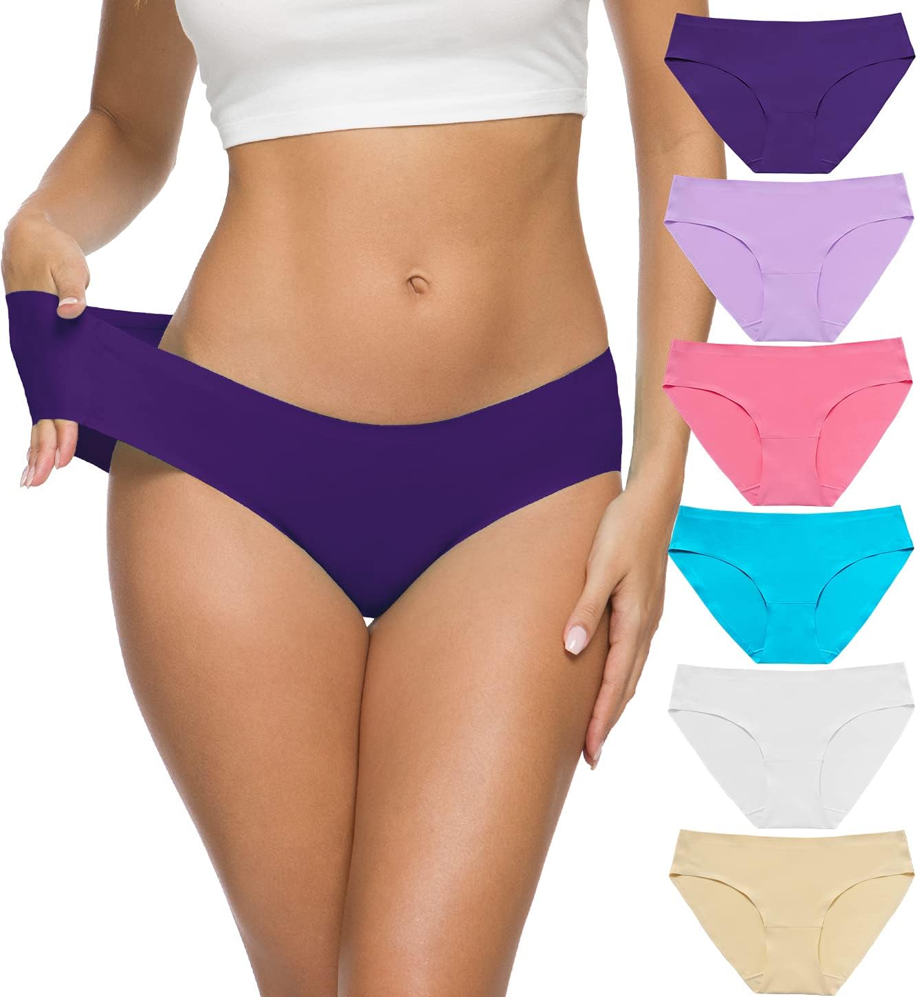 Women’s Seamless Hipster Underwear No Show Panties Soft Stretch Bikini Underwears Multi-Pack