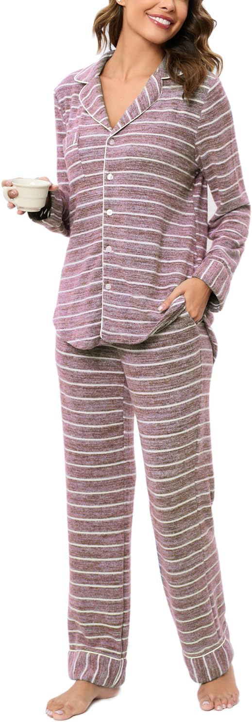 Women's Pajama Sets Long Sleeve Button Down Sleepwear Nightwear Soft Pjs Lounge Sets