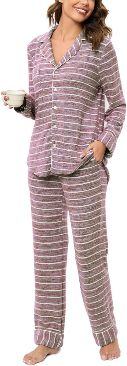 Women's Pajama Sets Long Sleeve Button Down Sleepwear Nightwear Soft Pjs Lounge Sets