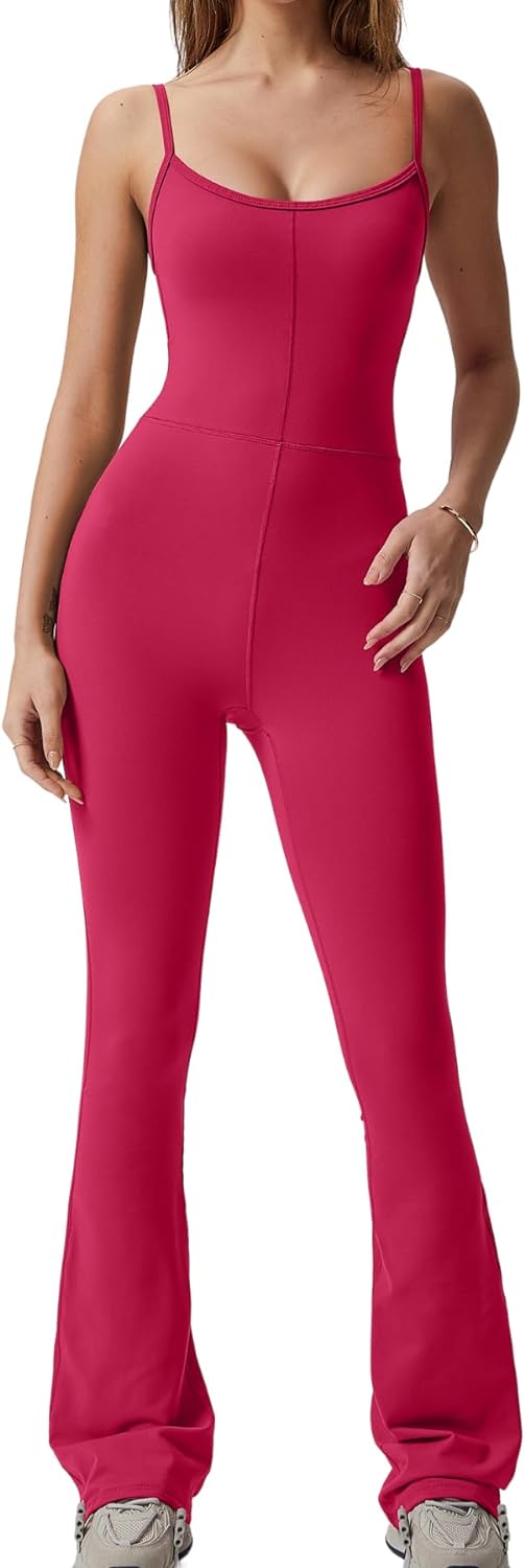 Flare Jumpsuits for Women Spaghetti Straps Scoop Neck Bodycon Full Length Casual Unitard Playsuit