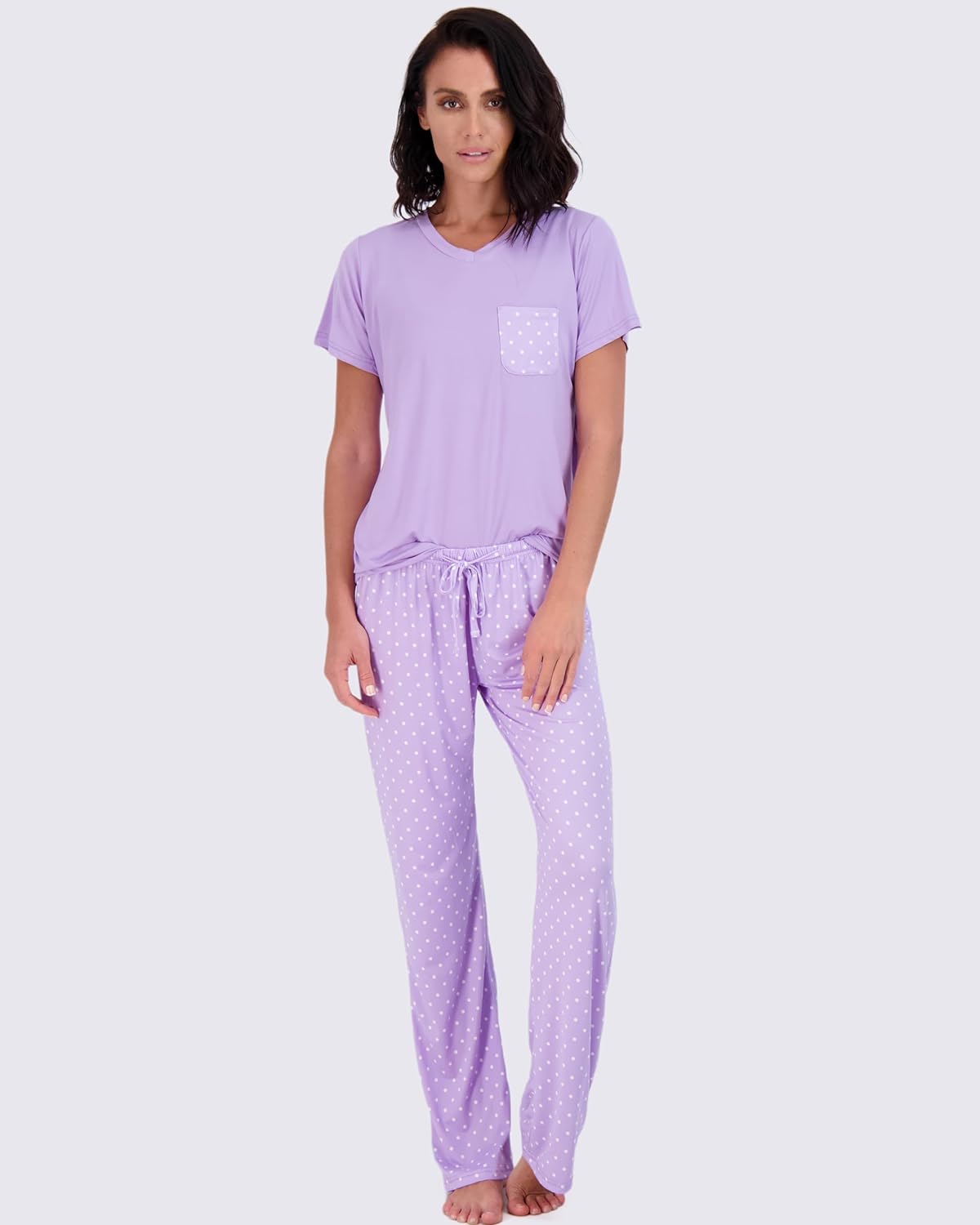 Real Essentials 2 Pack: Women’s Pajama Set Super-Soft Short & Long Sleeve Top With Pants (Available In Plus Size)