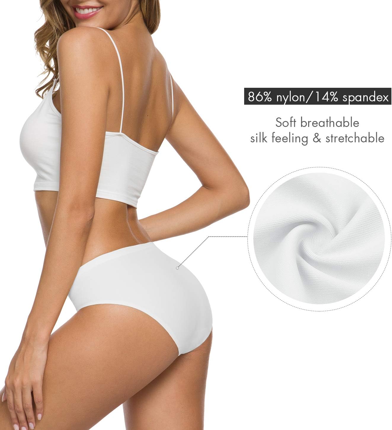 Women’s Seamless Hipster Underwear No Show Panties Soft Stretch Bikini Underwears Multi-Pack