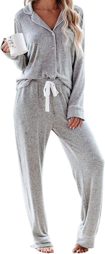 Women's Pajama Sets Long Sleeve Button Down Sleepwear Nightwear Soft Pjs Lounge Sets