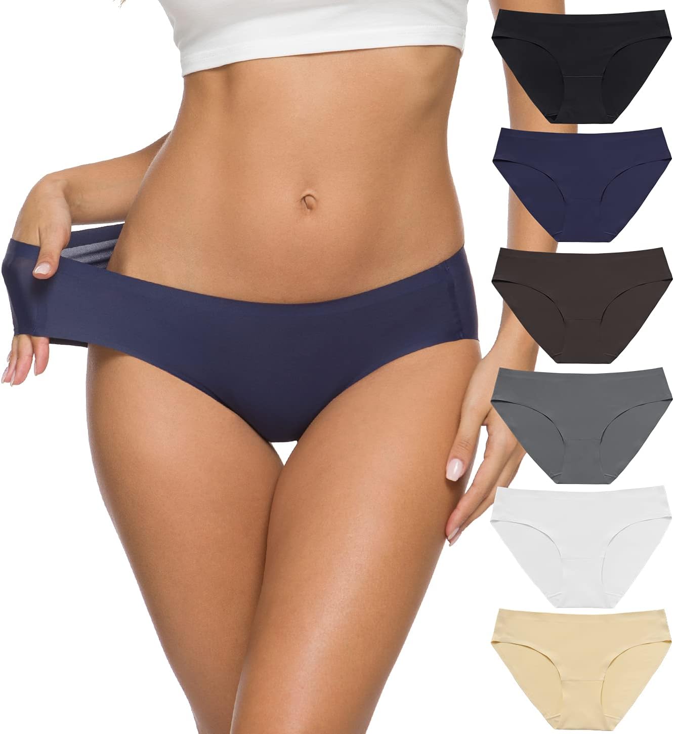 Women’s Seamless Hipster Underwear No Show Panties Soft Stretch Bikini Underwears Multi-Pack