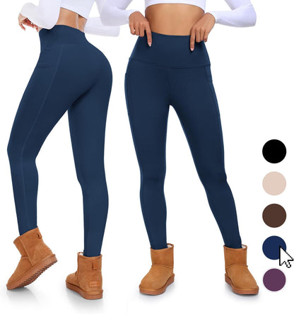 Fleece Lined Leggings with Pockets for Women High Waisted Thermal Winter Tummy Control Yoga Pants Workout Tights