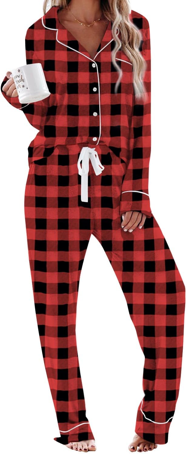 Women's Pajama Sets Long Sleeve Button Down Sleepwear Nightwear Soft Pjs Lounge Sets
