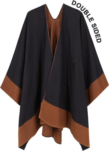 Women's Shawl Wrap Poncho Ruana Cape Open Front Cardigan Shawls for Fall Winter