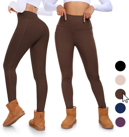 Fleece Lined Leggings with Pockets for Women High Waisted Thermal Winter Tummy Control Yoga Pants Workout Tights