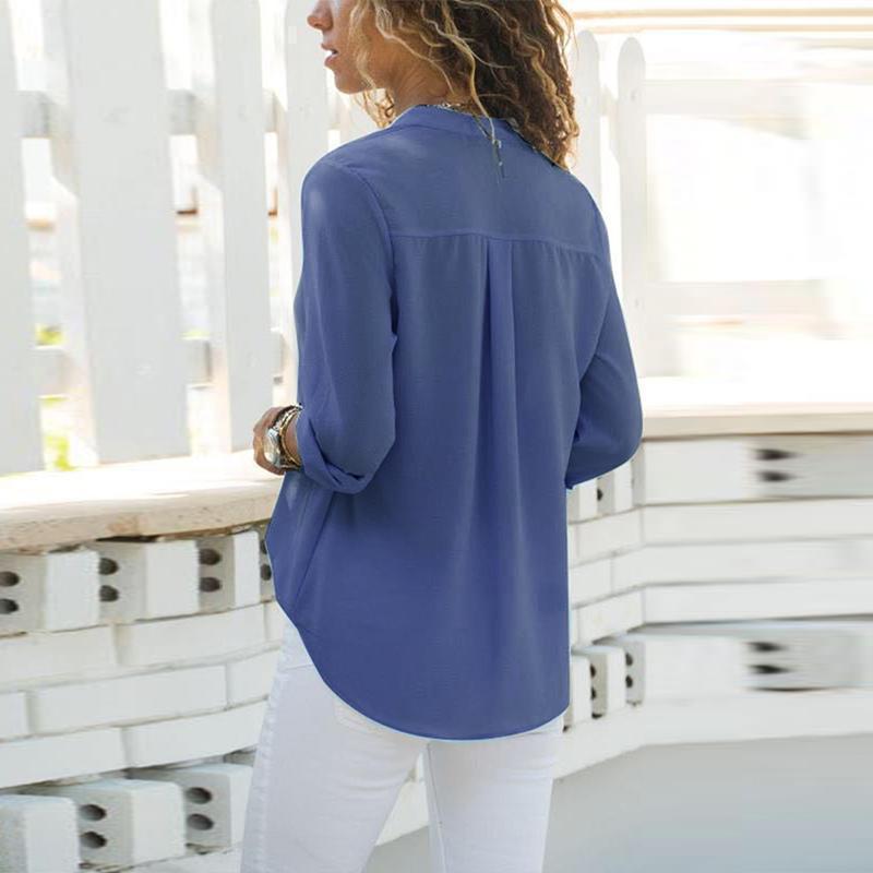 Lapel Long Sleeve Plain Elegant Tops