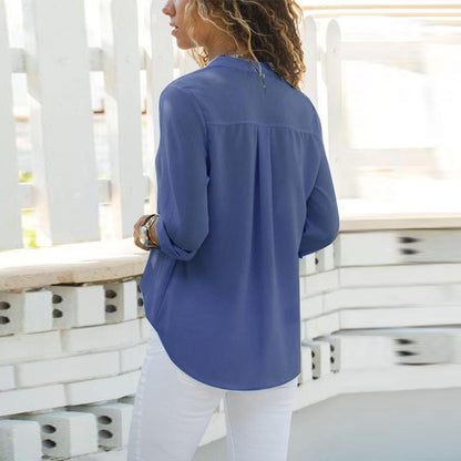 Lapel Long Sleeve Plain Elegant Tops