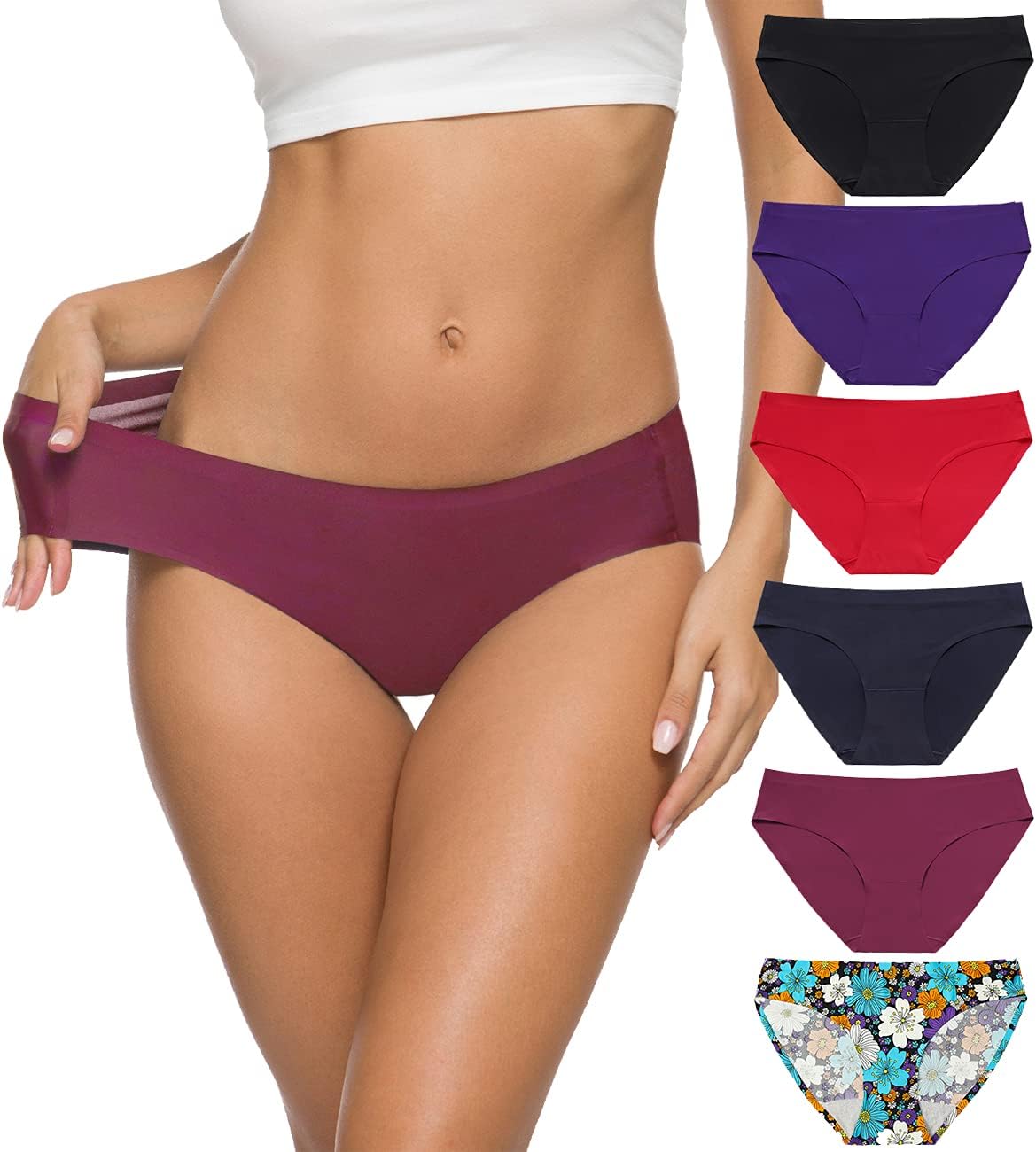 Women’s Seamless Hipster Underwear No Show Panties Soft Stretch Bikini Underwears Multi-Pack