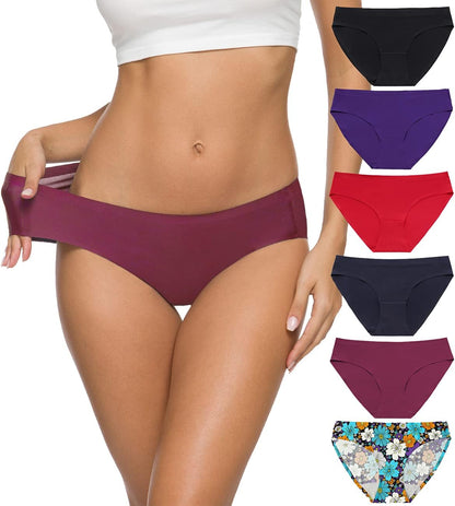 Women’s Seamless Hipster Underwear No Show Panties Soft Stretch Bikini Underwears Multi-Pack
