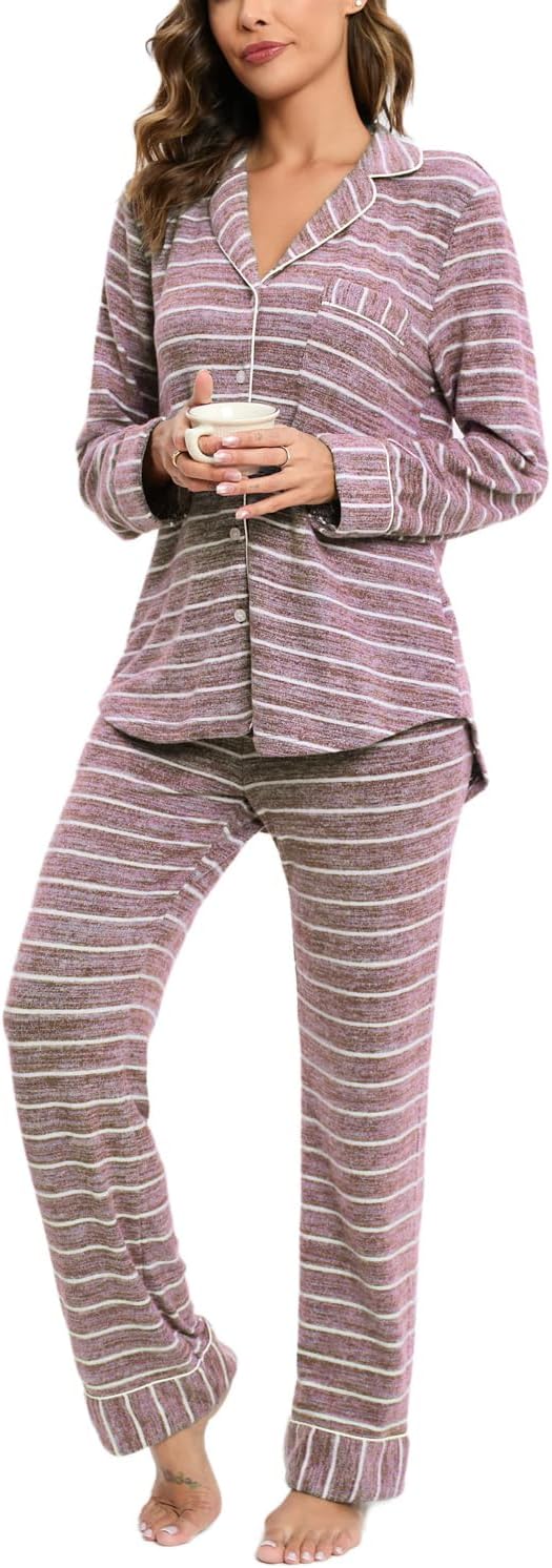 Women's Pajama Sets Long Sleeve Button Down Sleepwear Nightwear Soft Pjs Lounge Sets