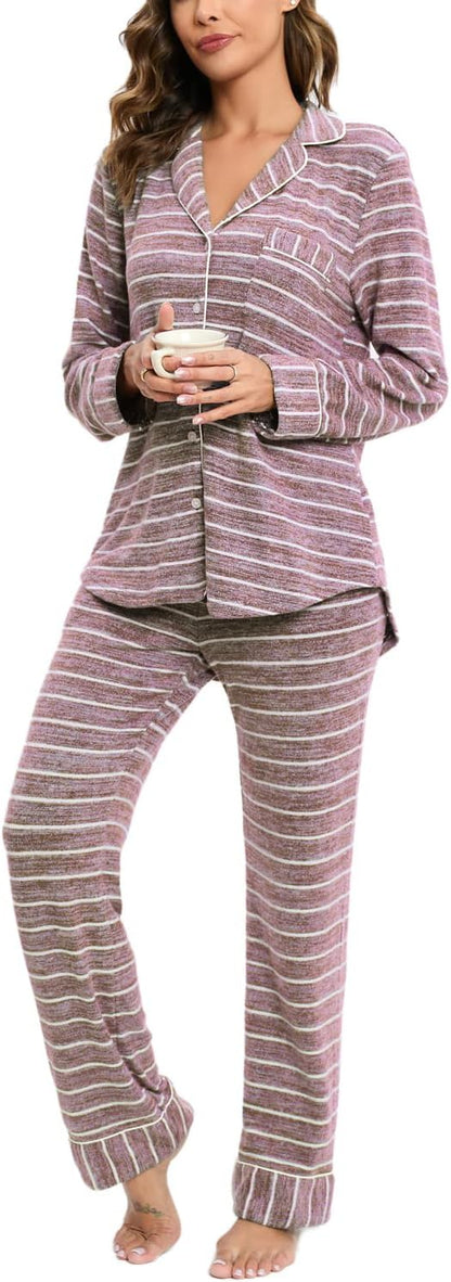 Women's Pajama Sets Long Sleeve Button Down Sleepwear Nightwear Soft Pjs Lounge Sets