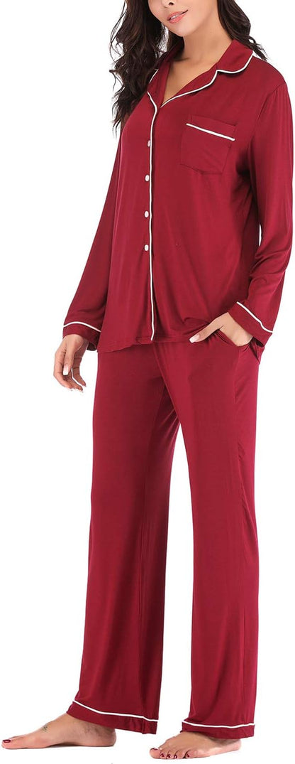 Women's Pajama Sets Long Sleeve Button Down Sleepwear Nightwear Soft Pjs Lounge Sets