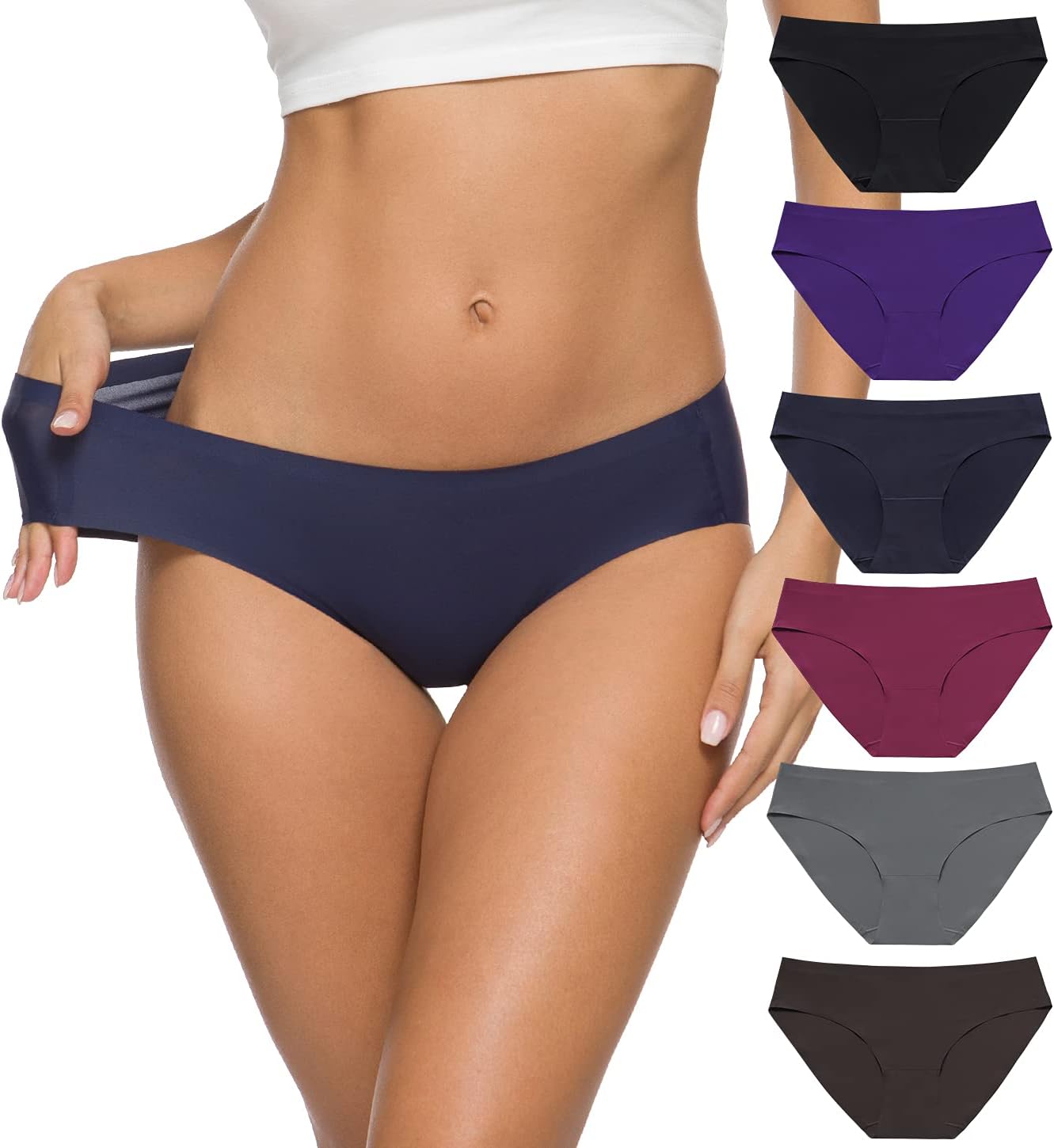 Women’s Seamless Hipster Underwear No Show Panties Soft Stretch Bikini Underwears Multi-Pack
