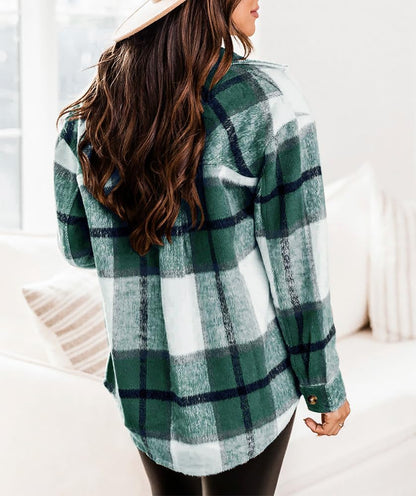 Womens Casual Plaid Shackets Brushed Flannel Button Down Shirt Jacket Coats with Side Pockets