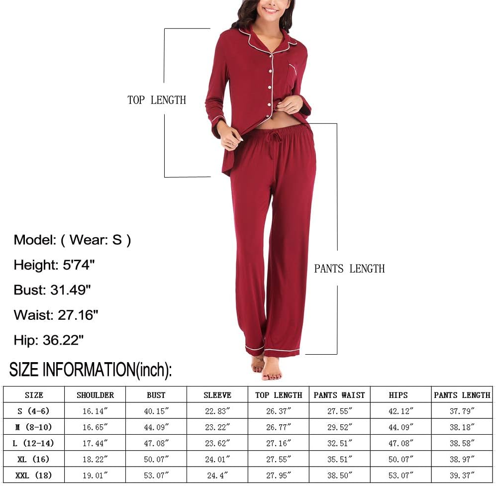 Women's Pajama Sets Long Sleeve Button Down Sleepwear Nightwear Soft Pjs Lounge Sets