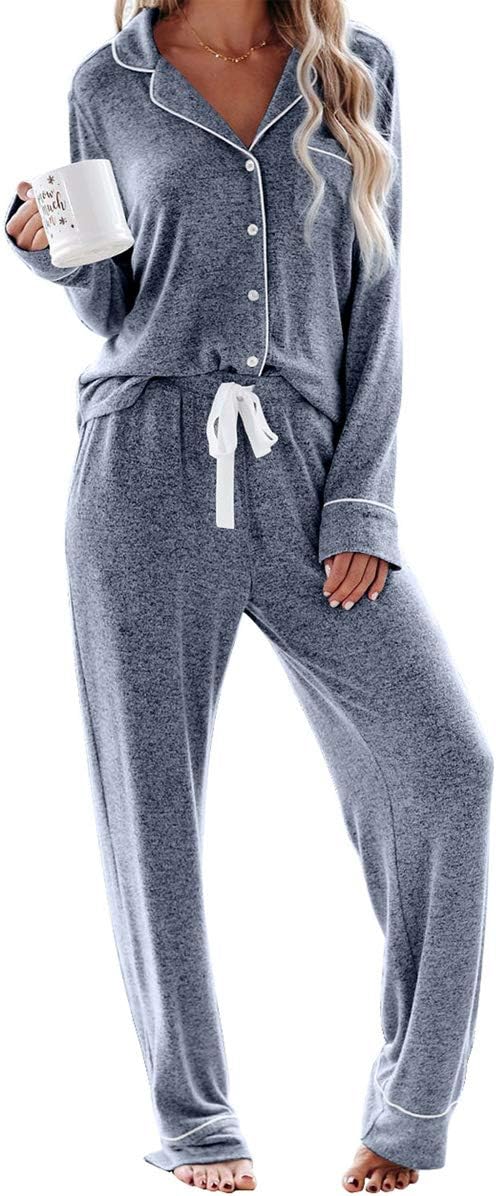 Women's Pajama Sets Long Sleeve Button Down Sleepwear Nightwear Soft Pjs Lounge Sets