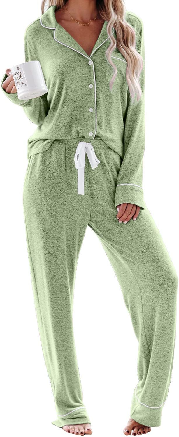 Women's Pajama Sets Long Sleeve Button Down Sleepwear Nightwear Soft Pjs Lounge Sets