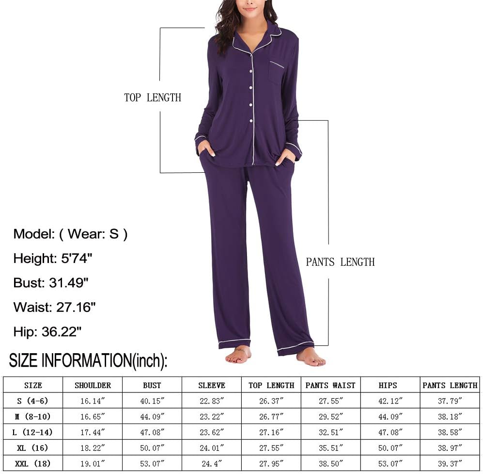 Women's Pajama Sets Long Sleeve Button Down Sleepwear Nightwear Soft Pjs Lounge Sets