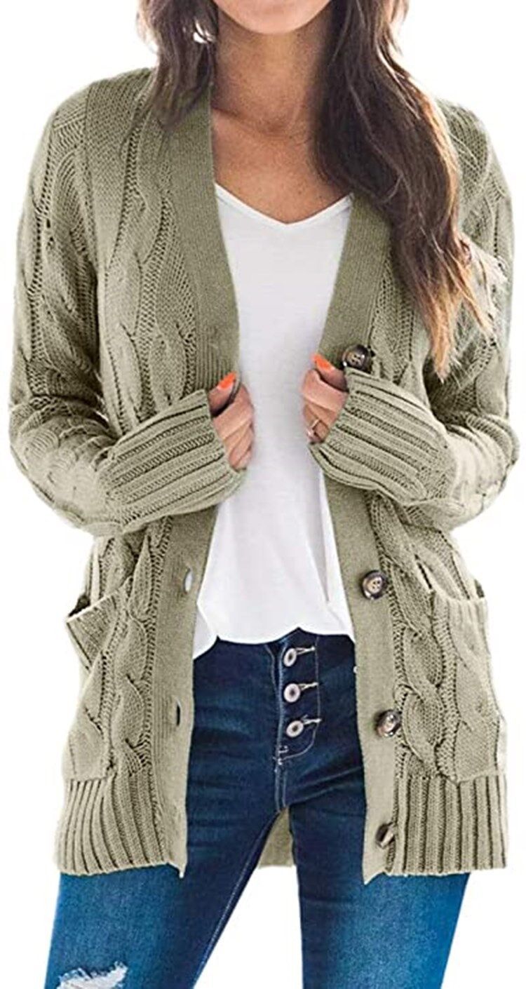 Casual Cardigan Solid Color Twist Button  Sweater