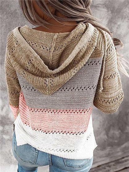 Contrast Color Knitted Zipper Lightweight Tops