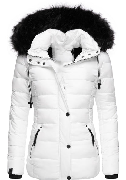 Fashion quilted jacket with faux fur hood