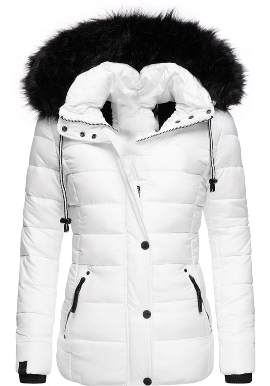 Fashion quilted jacket with faux fur hood