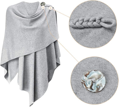 Womens Large Cross Front Poncho Sweater Wrap Topper Knitted Elegant Shawls Cape for Fall Winter