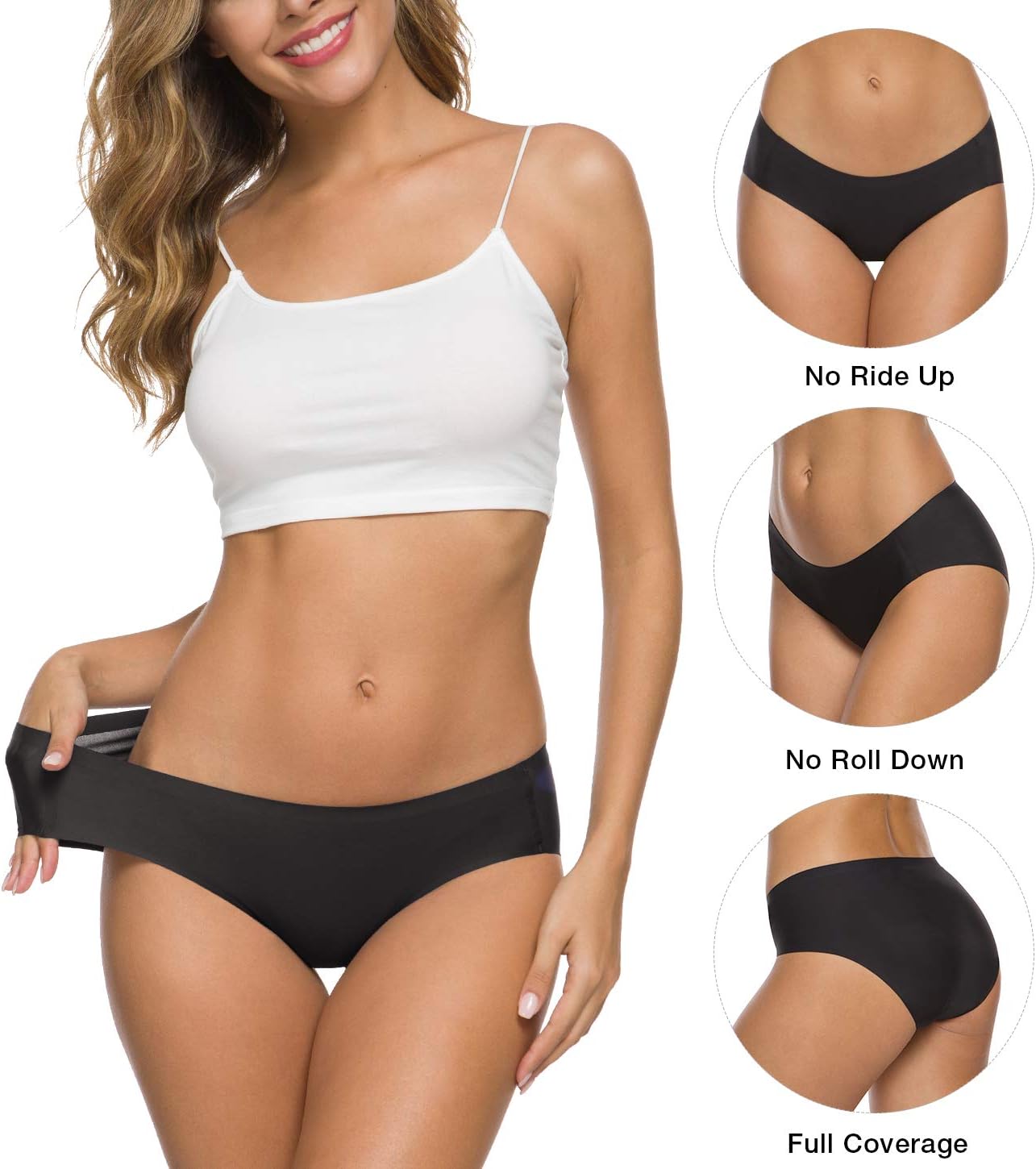 Women’s Seamless Hipster Underwear No Show Panties Soft Stretch Bikini Underwears Multi-Pack