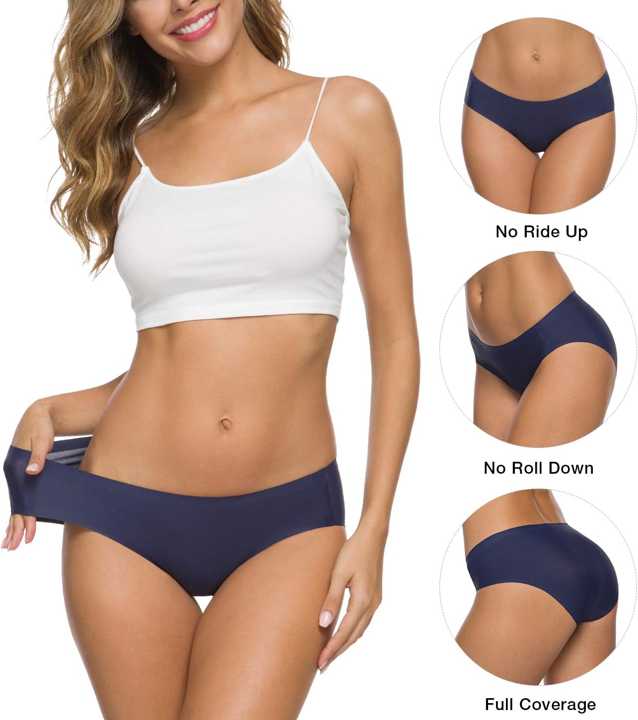 Women’s Seamless Hipster Underwear No Show Panties Soft Stretch Bikini Underwears Multi-Pack