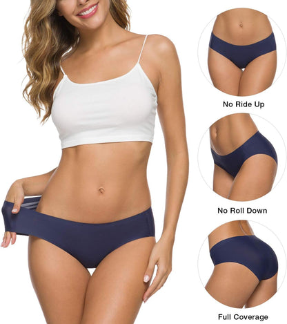 Women’s Seamless Hipster Underwear No Show Panties Soft Stretch Bikini Underwears Multi-Pack