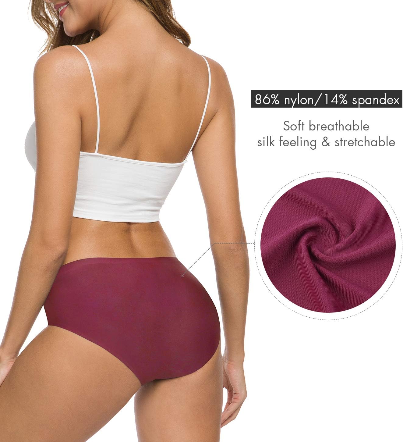 Women’s Seamless Hipster Underwear No Show Panties Soft Stretch Bikini Underwears Multi-Pack