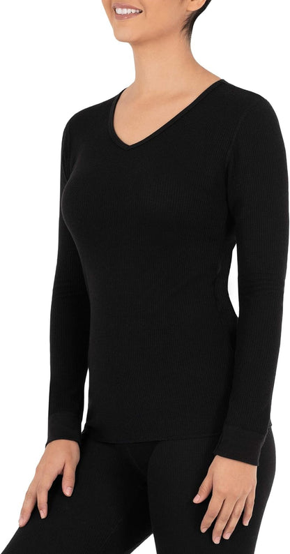 Women's Micro Waffle Thermal V-Neck