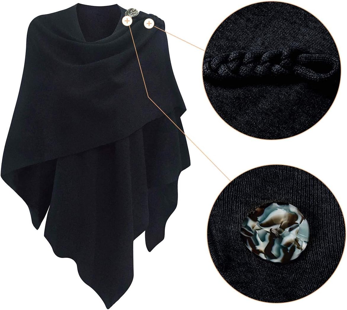 Womens Large Cross Front Poncho Sweater Wrap Topper Knitted Elegant Shawls Cape for Fall Winter