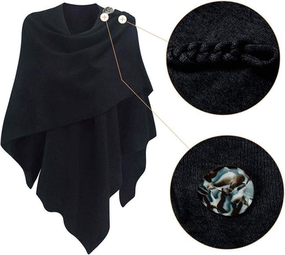 Womens Large Cross Front Poncho Sweater Wrap Topper Knitted Elegant Shawls Cape for Fall Winter