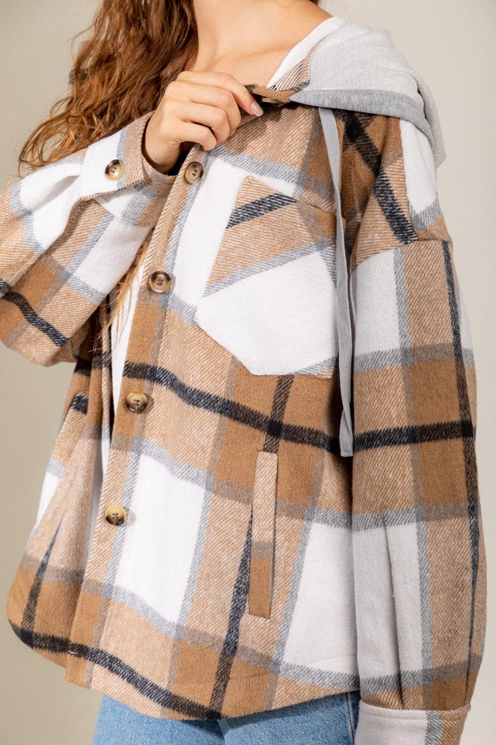 Womens Casual Plaid Shackets Brushed Flannel Button Down Shirt Jacket Coats with Side Pockets