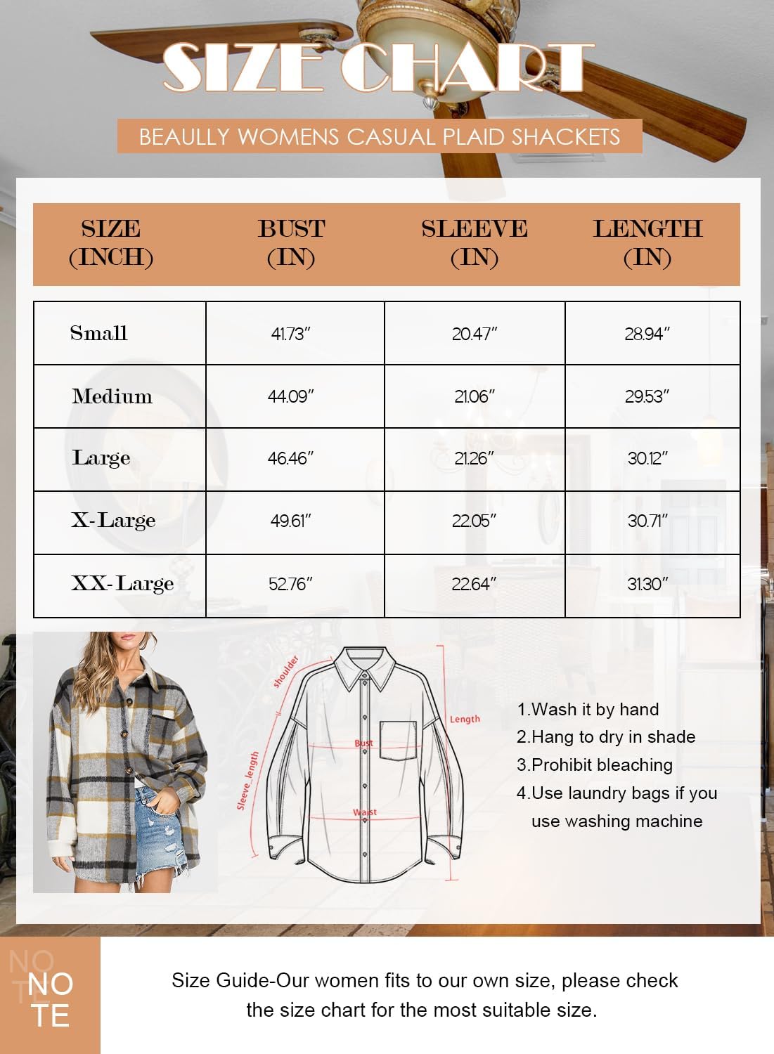 Womens Casual Plaid Shackets Brushed Flannel Button Down Shirt Jacket Coats with Side Pockets