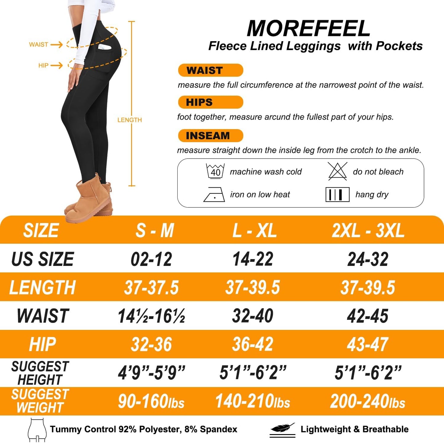 Fleece Lined Leggings with Pockets for Women High Waisted Thermal Winter Tummy Control Yoga Pants Workout Tights