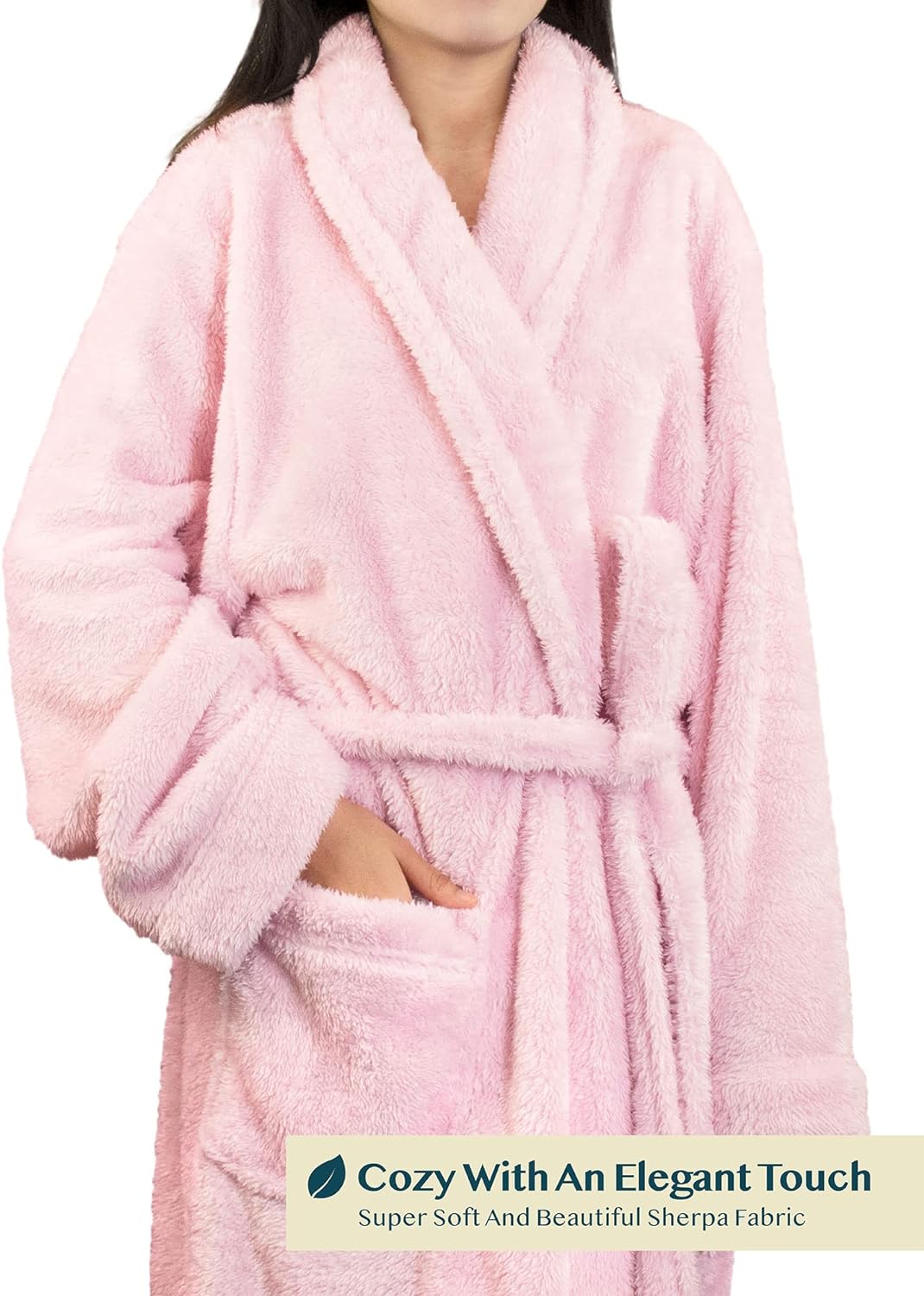 Premium Womens Plush Soft Robe Fluffy, Warm, Fleece Sherpa Shaggy Bathrobe